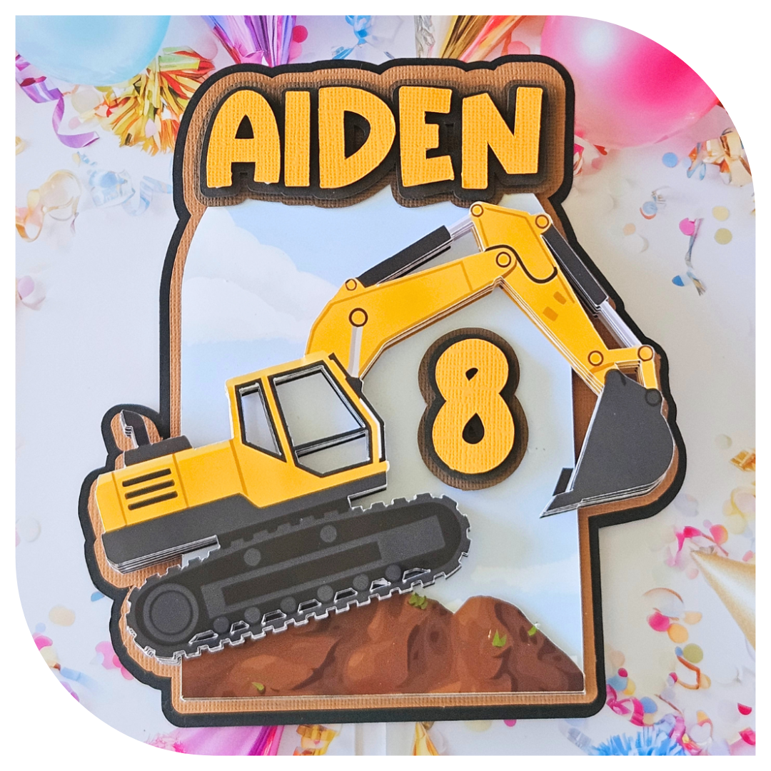 Excavator Cardboard Cake Topper (Personalised)