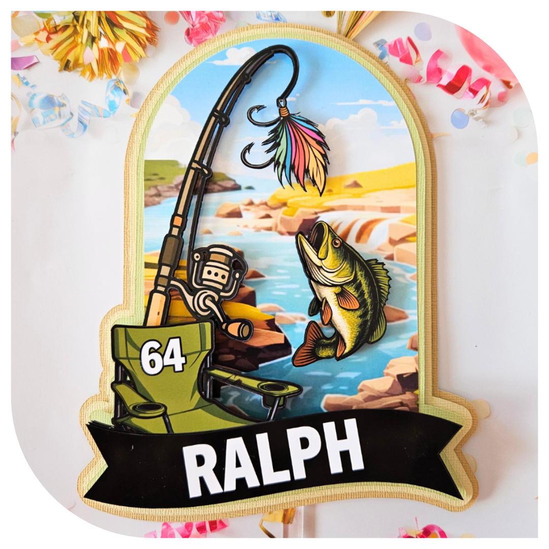 Fishing Cardboard Cake Topper (Personalised)