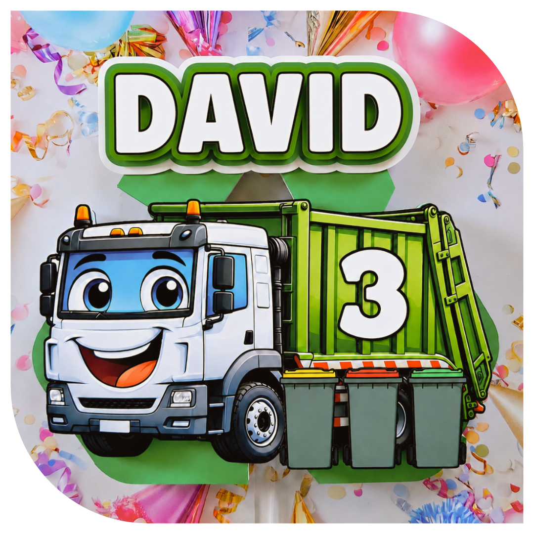 Garbage Truck Cardboard Cake Topper (Personalised)