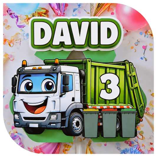 Garbage Truck Cardboard Cake Topper (Personalised)