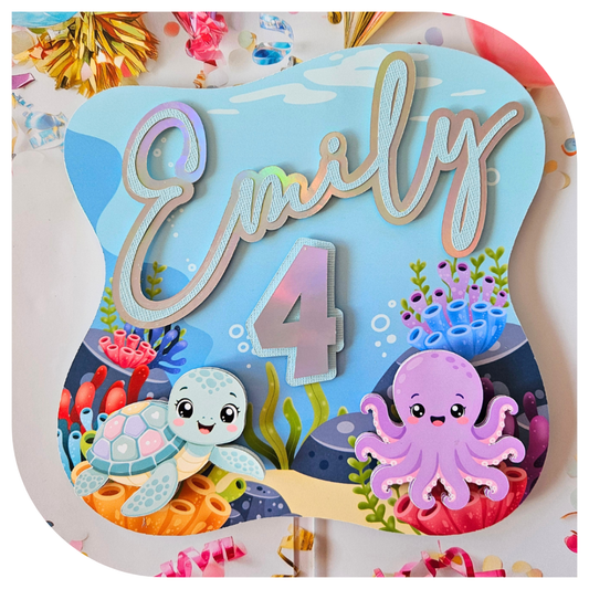 Under The Sea Cardboard Cake Topper (Personalised)